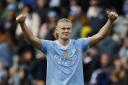Erling Haaland salutes the fans after City’s latest win (Richard Sellers/PA)