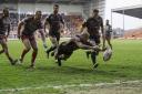 Matty Blythe, pictured here going close against Leigh in the Summer Bash, has rejoined Warrington after four years at Bradford