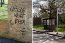Graffiti close to where a teenage asylum seeker was beaten unconscious in a suspected hate crime in Shirley. Photos: SWNS