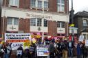 Anti-racism protesters gathered outside a hustings for Lewisham East candidates. Photo: Rich Squince?
