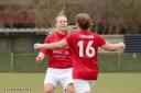 Kit Graham celebrates with Katie Flack after scoring the winner against Aston Villa earlier in the season. Picture by T. Siegfried Ip.