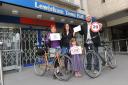 Calling for a borough-wide limit - Jane Davis from Lewisham Cyclists, Clare Griffiths, her daughter Claudia, 5, and Cllr Darren Johnson