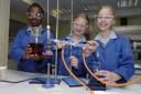Blackheath High school Year 7 students Emma Stanworth, Jessica Oshodin and Connie Smith were inspired by scientist Graeme Hogarth's lecture  LC7718-01 
