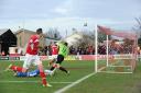 Tom Phipp (11) almost wins it for Ebbsfleet at the death.