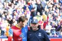 Deadly duo: Joel Ward with Palace boss Tony Pulis after the 1-0 win over Chelsea on Saturday                 SP81788