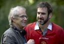 Director Ken Loach on set with Eric Cantona for Looking For Eric
