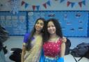 Koshitha Sriram (left) in her half saree, representing her Indian culture at this years Cultural Clothes Day at Newstead Wood School