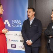The Duchess of Cambridge is joined by TV stars Ant and Dec at the launch of the Taking Action on Addiction campaign in London. (PA)