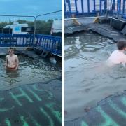 Tyler Smith went for a swim in the jacuzzi-sized hole in Old Hill, Chislehurst (photos: We are Telity)