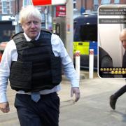 Prime Minister Boris Johnson after a drugs related raid by Metropolitan Police officers near Lewisham (photos: PA/ @bmuhhh/ Twitter)