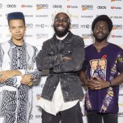 Kojey Radical (centre) with Jazztronica duo Blue Lab Beats at the Cafe Koko nominations event for Mobo Awards 2022 in association with Lucozade