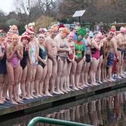 Swimmers in Hyde Park on Christmas Day