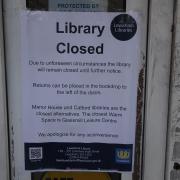 Sign stuck to the entrance of Lewisham Library (photo: David Hull)