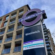 A sign pointing towards the Woolwich Elizabeth line station (Credit: Joe Coughlan)