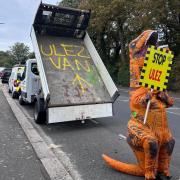 The person in the orange dinosaur suit was seen in Perry Lane, Crayford on September 27
