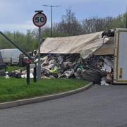 Overturned lorry in Belvedere