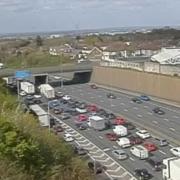Traffic queueing on the M25 after an accident at the Dartford Crossing