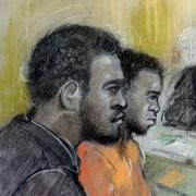 Sketch of the two men accused of the murder of Fusilier Lee Rigby, Michael Adebolajo, left, and Michael Adebowale during their trial at the Old Bailey (Elizabeth Cook/PA)