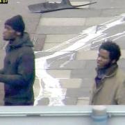 CCTV of Michael Adebolajo and Michael Adebowale as they speak to a member of the public, which has been shown in court during the trial of the two who stand accused of the murder of Fusilier Lee Rigby