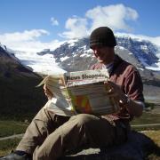 News Shopper news editor Dan Keel poses with a Shopper in Banff National Park, Canada