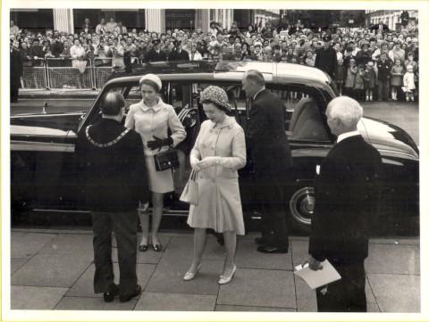 Royal visit to Bromley: The Queen and Princess Anne arrive at Town Hall May 15 1969