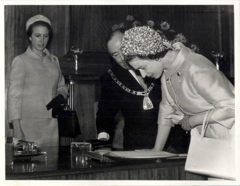 Royal visit to Bromley: Signing the visitors book May 15 1969