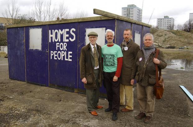 News Shopper: The house at Besson Street L-R Lewisham People Before Profit's George Hallam, John Hamilton, Ray Woolford and Jim Smith.