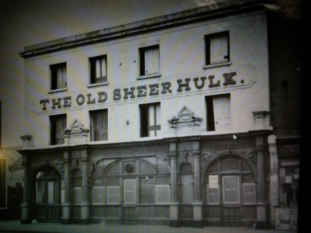 The Old Sheer Hulk was situated on Woolwich Church Street, opposite Woolwich Dockyard gatehouse. Picture: closedpubs.co.uk & Graeme Fox