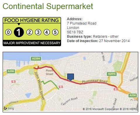 1 star: Continental Supermarket, Plumstead Road