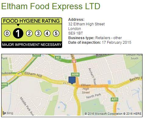 1 star: Eltham Food Express, Eltham High Street