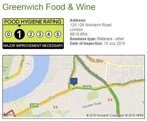 1 star: Greenwich Food & Wine, Woolwich Road