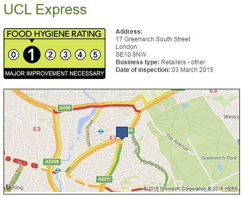 1 star: UCL Express, Greenwich South Street