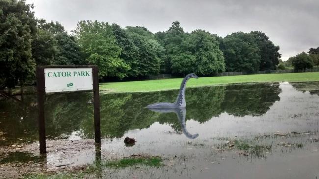 The Loch Ness Monster was spotted in Cator Park, Beckenham, last month
following flooding caused by torrential downpours