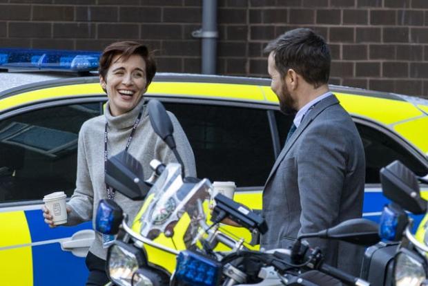 News Shopper: Vicky McClure and Martin Compston share a laugh during filming (Liam McBurney/PA)