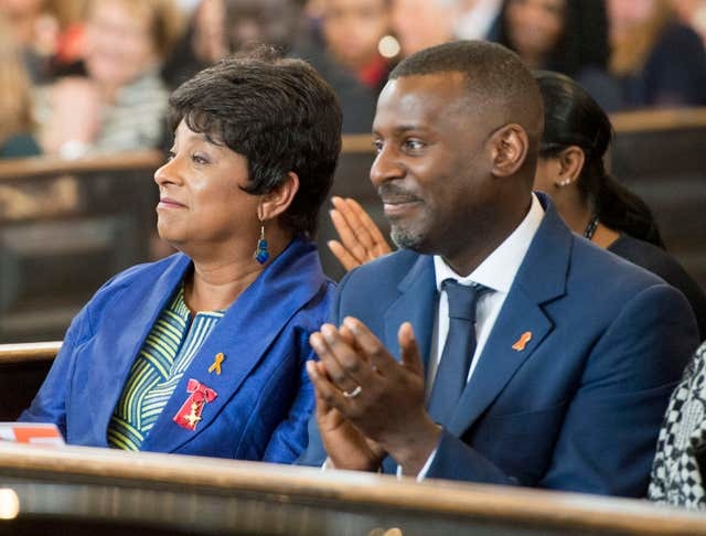 Doreen Lawrence and her son Stuart at a memorial service at St Martin-in-the-Fields in Trafalgar Square, London to commemorate the 25th anniversary of the murder of Stephen Lawrence (David Parker/DailyMail/PA)
