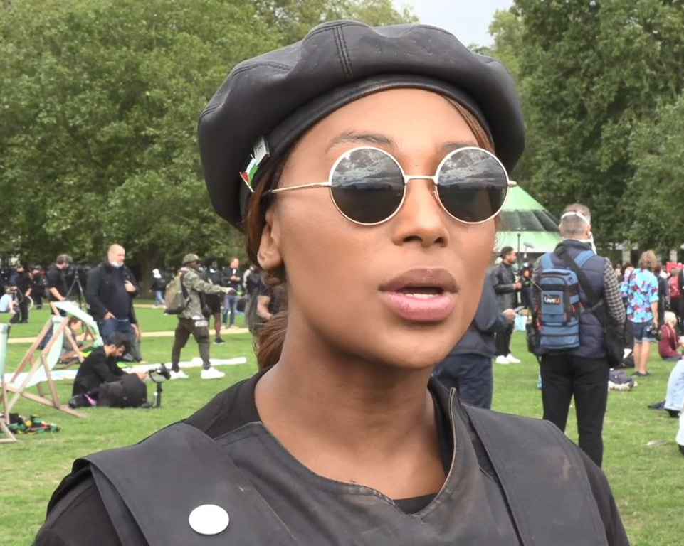 Activist Sasha Johnson speaking during the Million People March in London. PA Video/PA Wire 