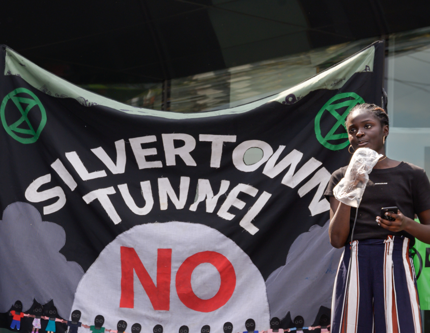 Protestors marching against the SIlvertown Tunnel project, which will link Greenwich and the Royal Docks.