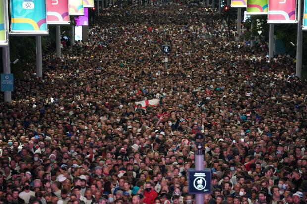 Thousands of England fans were pictured leaving Wembley Stadium on Wednesday night