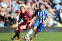 Markus Suttner gets away from Kevin De Bruyne on his Premier League debut with Albion