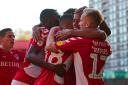 Charlton players celebrate their second goal | Picture: Benjamin Peters Photography