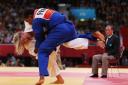 Charlton Judo player Gemma Gibbons (left) throws France's Audrey Tcheumeo to win her semi- final of Women 78 kg category at ExCel Arena (Photo: PRESS ASSOCIATION)