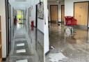 Classrooms and hallways were flooded after heavy rainfall