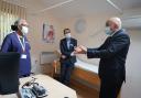 Health Secretary Sajid Javid meeting Dr Clementine Olenga-Disashi (left) and Dr Ali al-Bassam, during a visit to the Vale Medical Centre in Forest Hill, south east London. Yui Mok/PA Wire