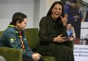 The Duchess of Cambridge sits beside scout Leo Street during a visit to Shout in London to mark the mental health text service reaching over one million conversations with those in need (photo: PA)