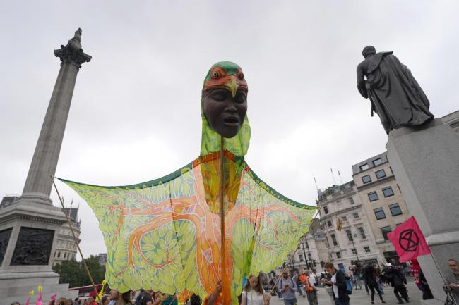 Demonstrators from Animal Rebellion and Nature Rebellion protest in Trafalgar Square in London (photo: PA)