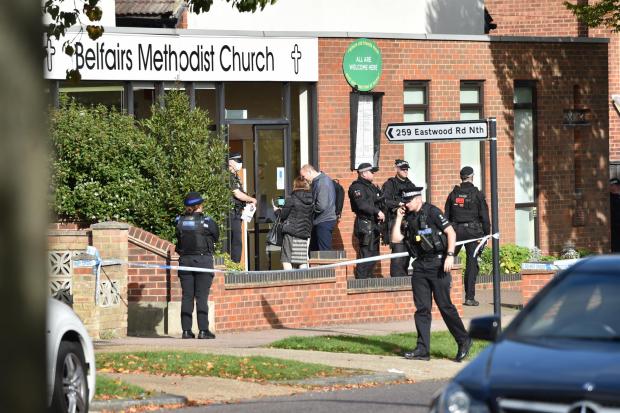 News Shopper: Officers at the scene near the Belfairs Methodist Church (PA)