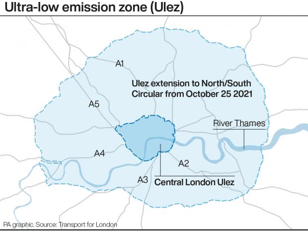 News Shopper: London's ultra low emission zone. Credit: PA Graphics