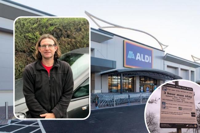 Nick Pradic was fined £100 for parking at the store after 9pm (photos: Nick Pradic/ Aldi Orpington)