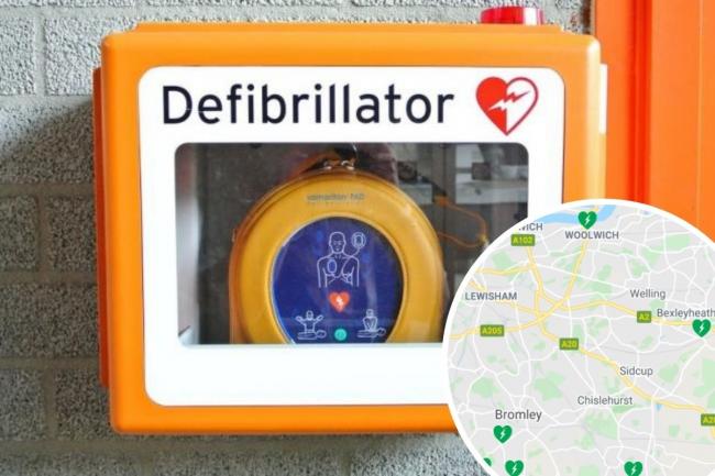 Locations of FIVE active defibrillators across the whole of south east London