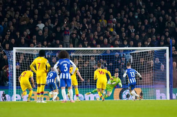 News Shopper: Crystal Palace goalkeeper Jack Butland saved a penalty from Brighton's Pascal Gross